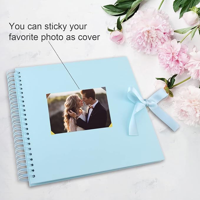 GOTIDEAL 12 x 12 Inch Scrapbook Album with 10 Metallic Markers, Blue | 80 Pages Craft Paper Photo Album for Wedding and Anniversary, Family DIY Photo Album with Scrapbooking Stickers Corners