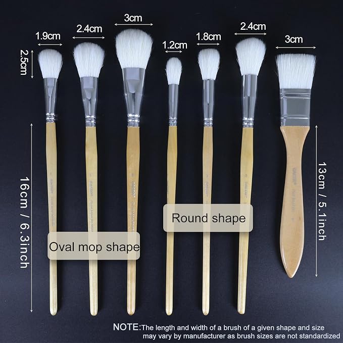 GACDR Gilding Brush Set, 7 Pieces Versatile Goat Hair Blending Mop Brushes for Acrylic Painting Wartercolor Foil Gold Leaf Flakes Sheets