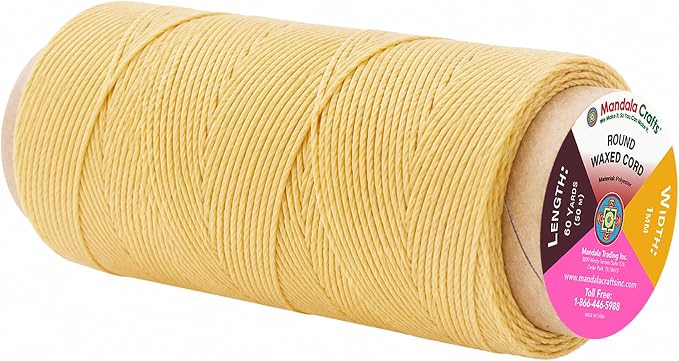 Mandala Crafts 50M 1mm Champagne Round Waxed Thread for Leather Sewing