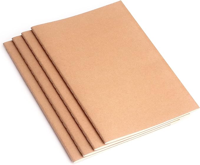 ZZTX 4 Pack Blank Kraft Notebooks A5, 36 Pages, 8.3 X 5.5 Inch
