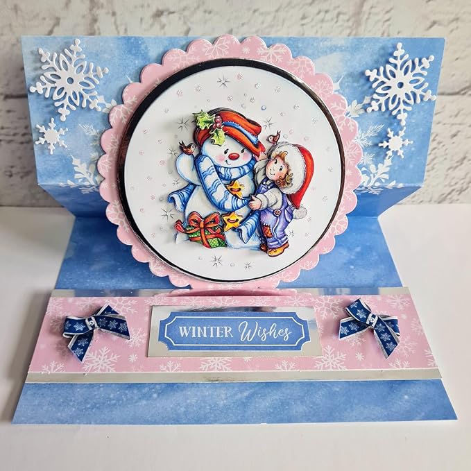 Katy Sue Snowmen Scenes Die Cut Decoupage Pack. 12 Pre-Cut Decoupage Paper Sheets for Christmas Card Making Supplies Featuring Images of Snowmen, Card Toppers, & Sentiments