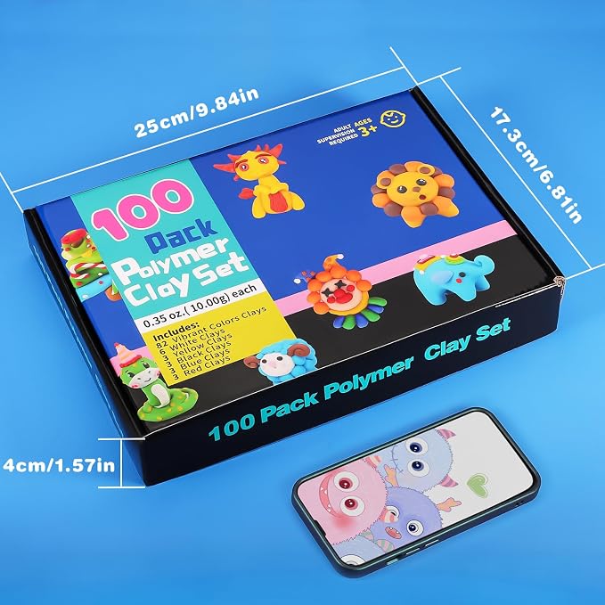 CiaraQ Polymer Clay Kit, Mini Modeling Clay Set | for Kids/Beginners/ Artist, 100 colors