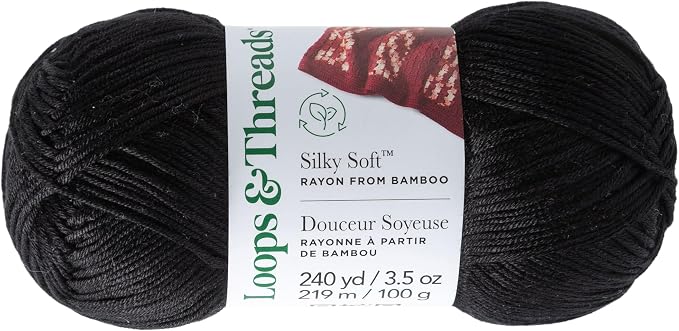 Loops & Threads Silky Soft Yarn - Yarn for Knitting, Crochet, Weaving, and Arts & Crafts - Black, Bamboo, 3.5 oz