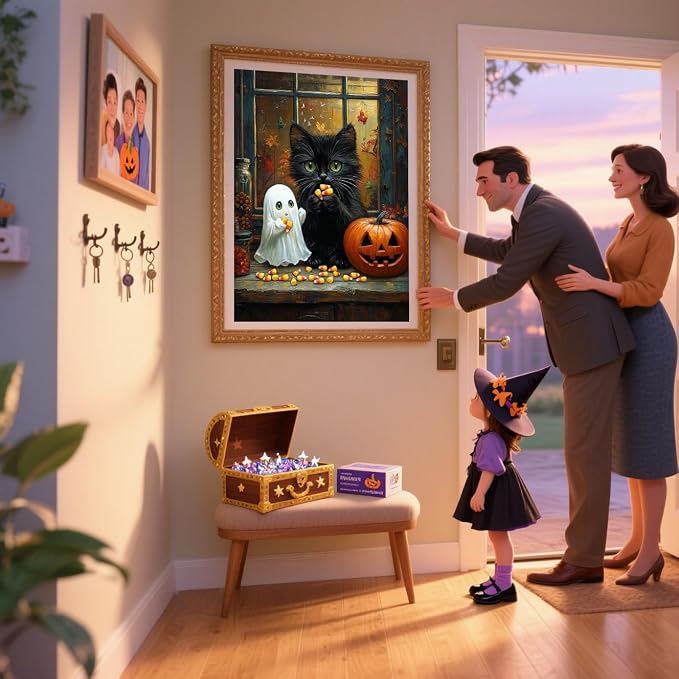 ijbnhd Halloween Diamond Art Kits for Adults, Black Cat 12x16inch