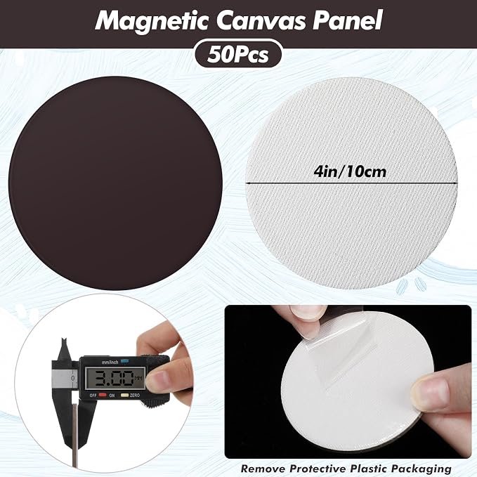 Engrowtic 50 Pcs Magnetic Painting Canvas Panels, 4 in, Round