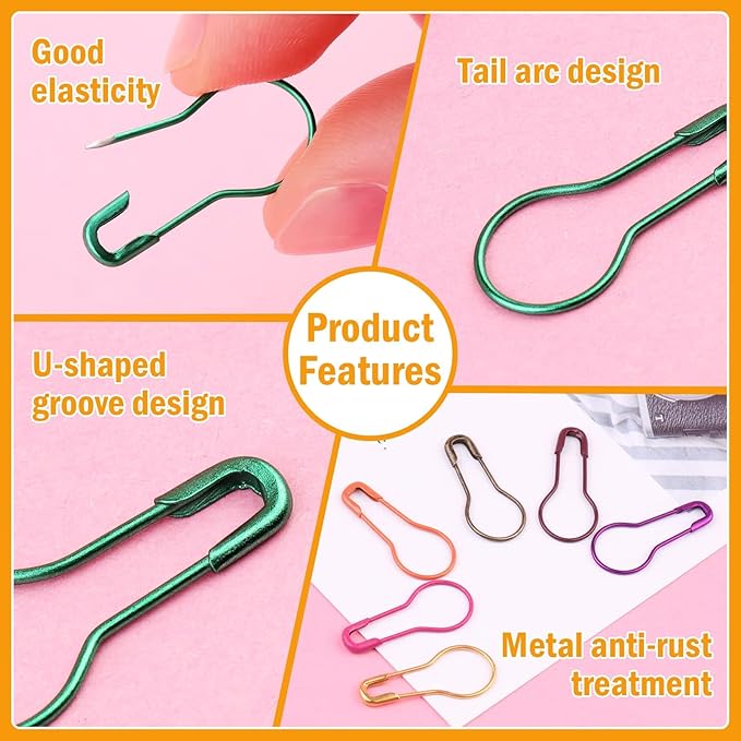 Crochet Markers, 300pcs Metal Stitch Markers for Knitting & Crocheting, Safety Pins for Fabric & Paper