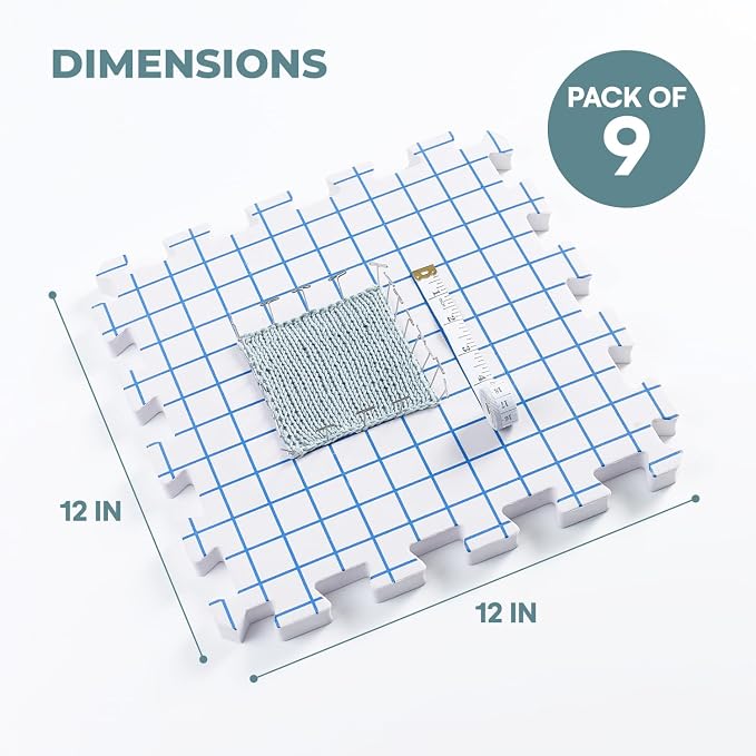 KnitIQ Standard 9-pc Set of Blocking Mats for Knitting & Crochet, Clear Bag