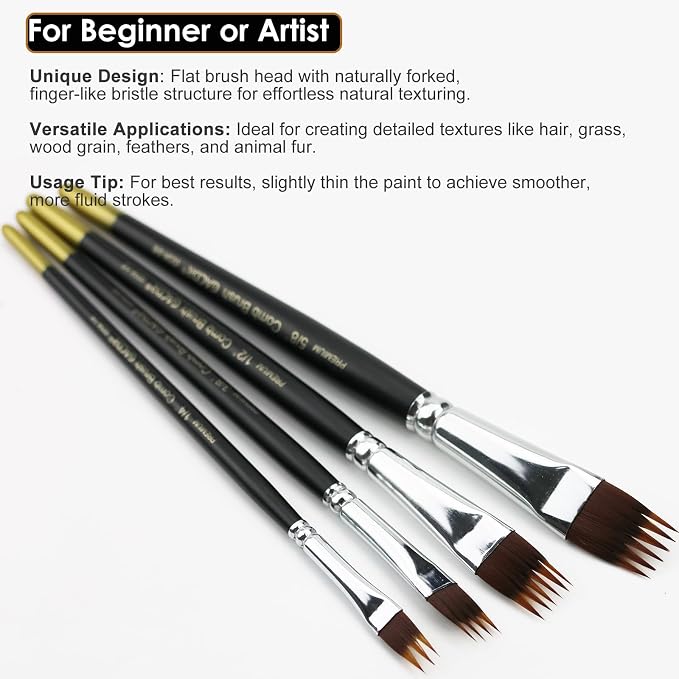 Grainer Brush Set, Texture Paint Brushes for Acrylic, Watercolor & Oil | Comb Paint Brush for Fur, Hair, Grass, Wood Grain & Feather Effects • Filbert Grainer Design • Korean Synthetic Nylon