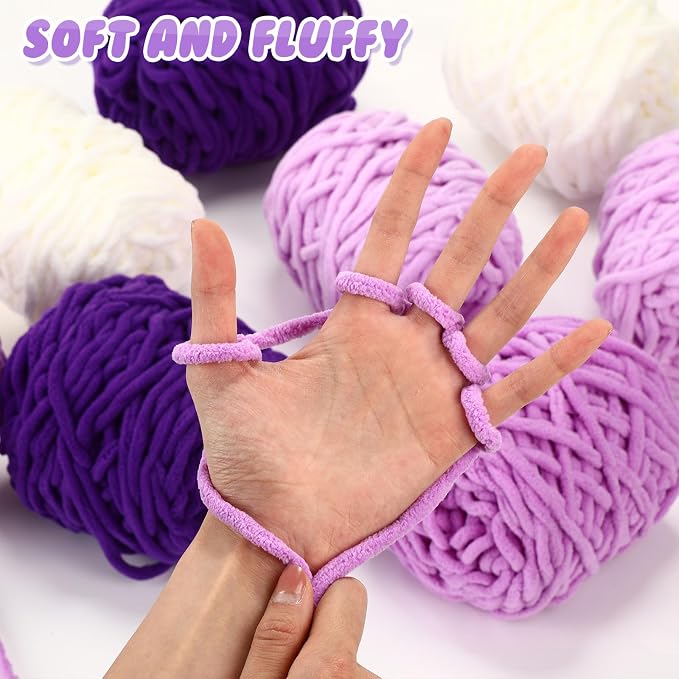Buryeah 8 Pack Chunky Chenille Yarn for Crocheting, Purple Series