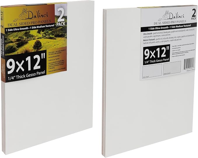 Jerry's Artarama Da Vinci Dual Sided Pro Panel Board - 2-Pack, 9x12" 6mm Deep Panels for Painting - Archival, Acid-Free Art Supplies - Ultra-Smooth & Medium Textured Paint Surfaces