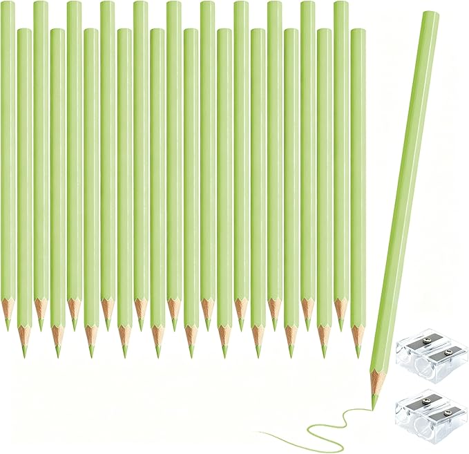 24 PCS Macaron Green Colored Pencils Pre Sharpened Pencil 2 HB - Ideal for Checking, Grading, Tests & Office/School Supplies