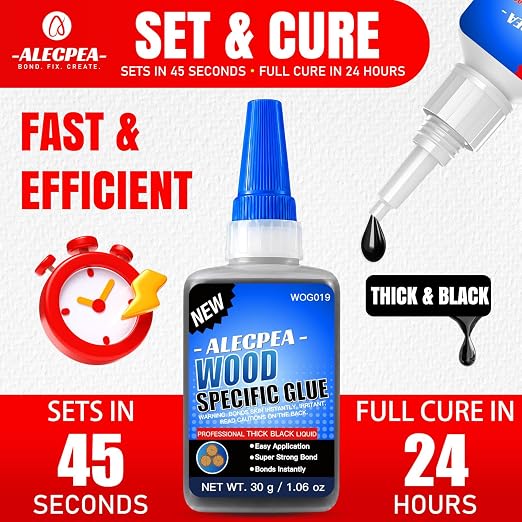 ALECPEA Black Wood Glue, Thick CA Glue for Dark Wood, 30g with 3 Droppers