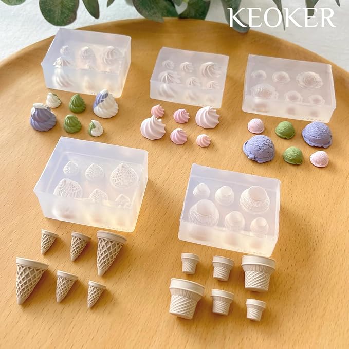 Keoker Ice Cream Polymer Clay Molds, 5 Shapes 3 Sizes Summer Silicone Polymer Clay Earring Molds, Polymer Clay Ice Cream Cone Mold