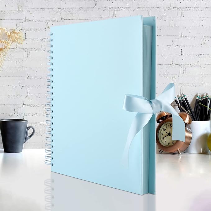 GOTIDEAL 12 x 12 Inch Scrapbook Album with 10 Metallic Markers, Blue | 80 Pages Craft Paper Photo Album for Wedding and Anniversary, Family DIY Photo Album with Scrapbooking Stickers Corners