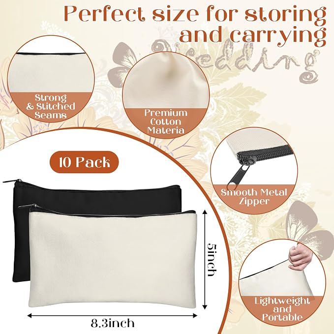 Legigo Blank Canvas Bags Zipper Pouch Makeup Bags Pencil Pouch Bulk | Multi-Purpose, Sturdy Canvas Pouch with Zipper, Cosmetic Travel Toiletry Bag for DIY Crafts, Gifts & Storage, 8.3 x 5 Inch