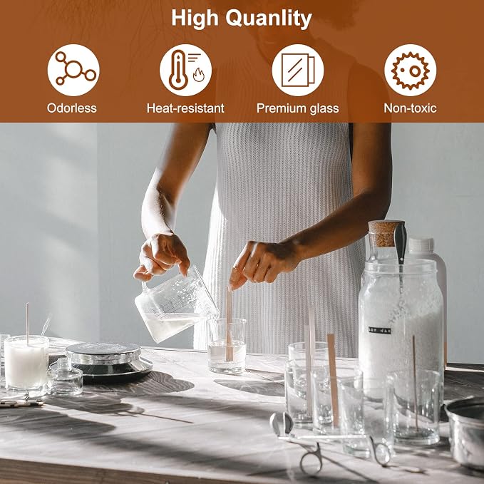 CONNOO 12Pack 10 OZ Clear Glass Candle Jars with Bamboo Lids | For Making Candles, Large Size Empty Candle Tins with Wooden Lids, Bulk Clean Candle Containers, Dishwasher Safe