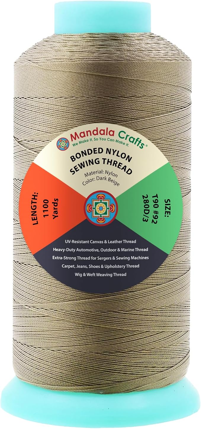 Mandala Crafts Size 92 280D T90 Dark Beige Bonded Nylon Thread, 1100 YDs