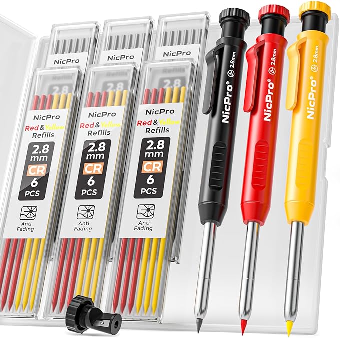 Nicpro 3 Pack Carpenter Pencils with Sharpener, Pencils for Construction