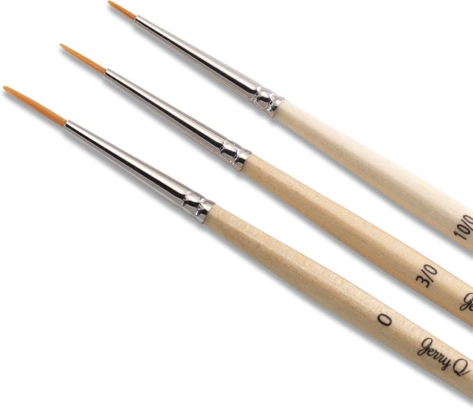 Jerry Q Art 12 Pcs Detail Paint Brushes, Golden Synthetic Hair, High Performance for Oil, Acrylic and Watercolor JQ-503