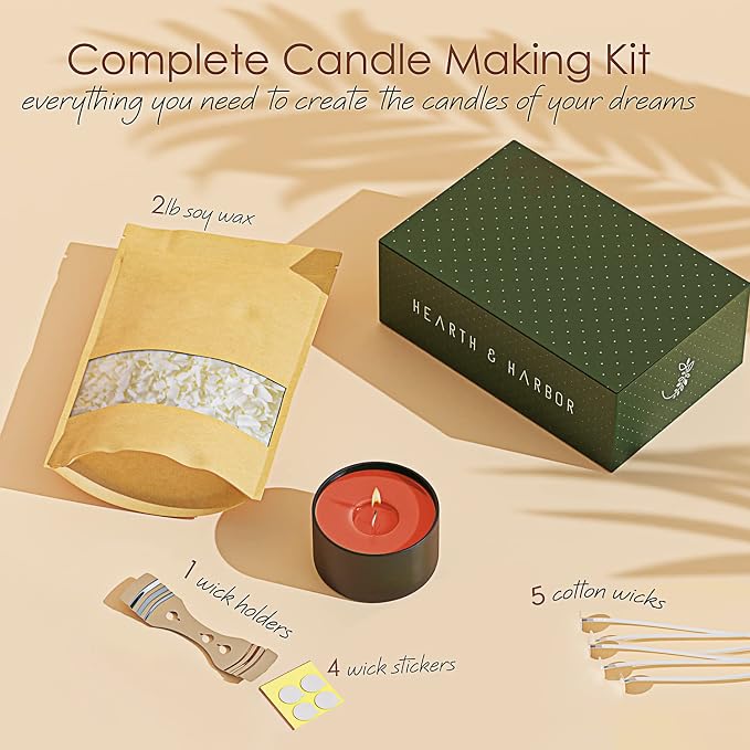 Hearth & Harbor Organic Soy Candle Wax for Candle Making, 2 lbs Natural Candles Making Supplies, Beeswax-Free, Paraffin-Free, Pure Soy Wax Flakes Perfect for Candles, Tealights and Melts