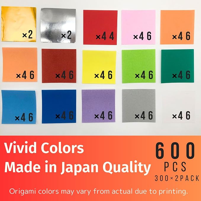 Mini Origami Paper, 2 x 2 Inch Square, 15 Color, 300 Sheets, 2 Pack