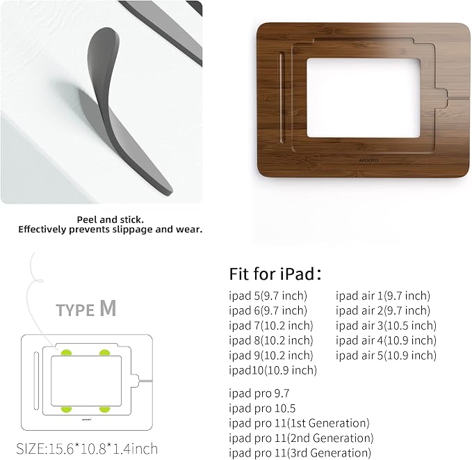 AFOOYO Bamboo Tablet Stand - Portable & Adjustable 5 Angles,Laptop Riser,Book Reading Stand,Compatible with 9.7/10.2/10.5/10.9/11 inches (Walnut Varnish)