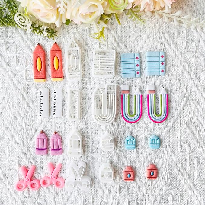 School Supplies Polymer Clay Cutters Set – Molds, Clay Cutters for Polymer Clay, Clay Earring Tools
