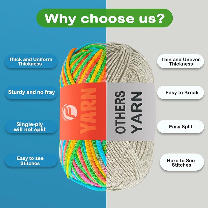 4x50g Beginner Crochet Yarn for Crocheting and Knitting; Beginner Easy Yarn kit with Tool Set (Rainbow+Strawberry+Lawngreen+Aqua, 4 Skein)