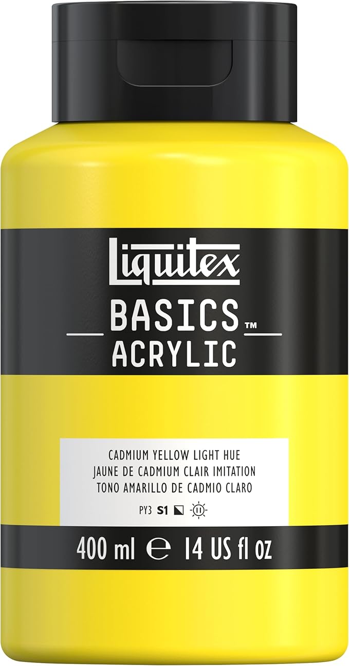 Liquitex BASICS Acrylic Paint, 13.5-oz Bottle, Cadmium Yellow Light Hue | Medium Viscosity, Satin Finish, Lightfast, Fine Art Pigments, Range of Opacities, Easy Blending