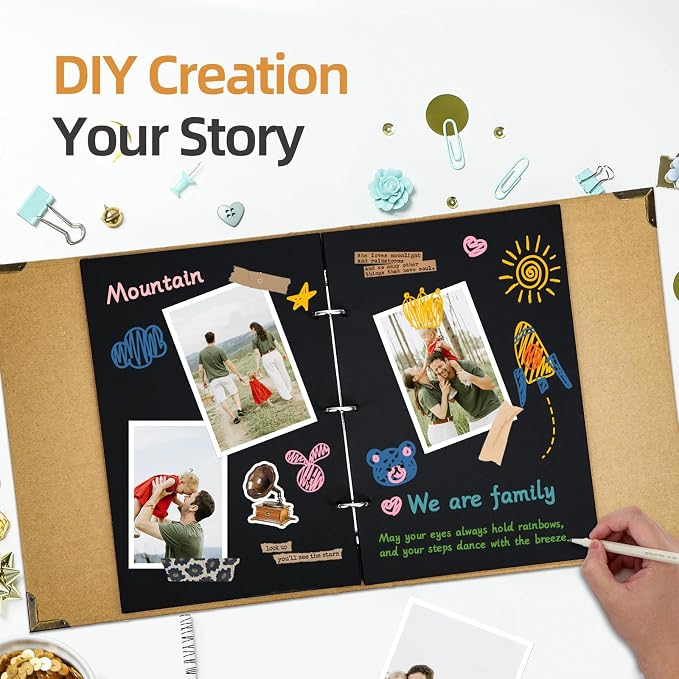 Vienrose DIY Scrapbook Photo Album Kit with Stickers, Pens, Tapes, 60 Pages Hardcover Memory Book, 12x12 Inch 3 Ring Binder with Black Pages, Guest Book Gift for Wedding, Travel & Anniversary Khaki | 30 Sheets,Hardcover,3-Ring Removable Black Paper,Pen...