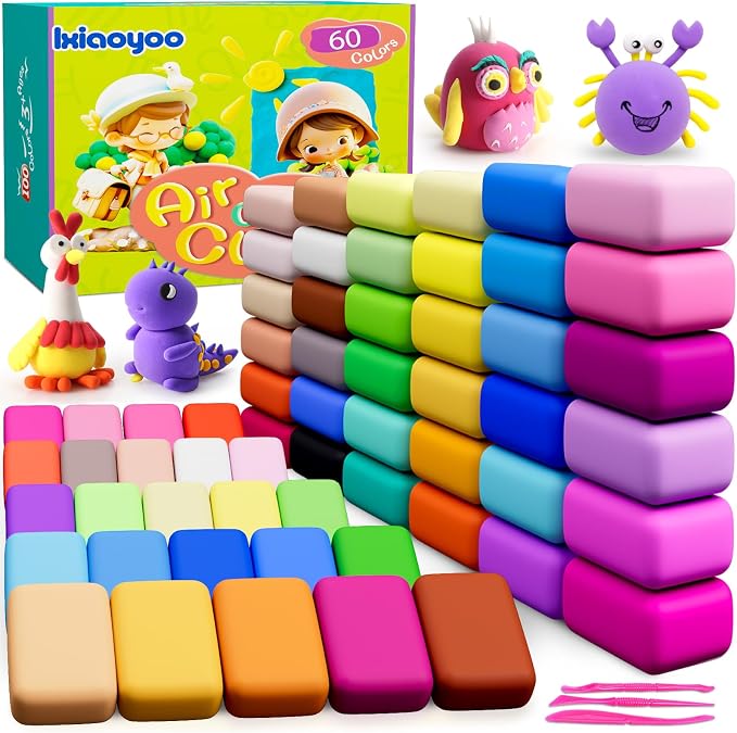 Ixiaoyoo Air Dry Clay, 60 Colors Foam Modeling Clay for School Projects