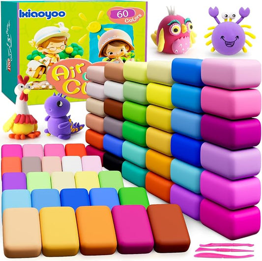 Ixiaoyoo Air Dry Clay, 60 Colors Foam Modeling Clay for School Projects
