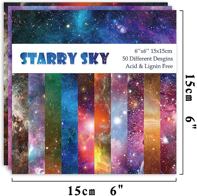 Origami Paper 50 Sheets, 6-Inch Square Double Sided Colored Craft Paper | 70GSM colorful paper,50 Vivid Pattern Origami Kit,DIY Hand Crafts,Arts Creativity,Easy to Fold,No-Fading.Galaxy
