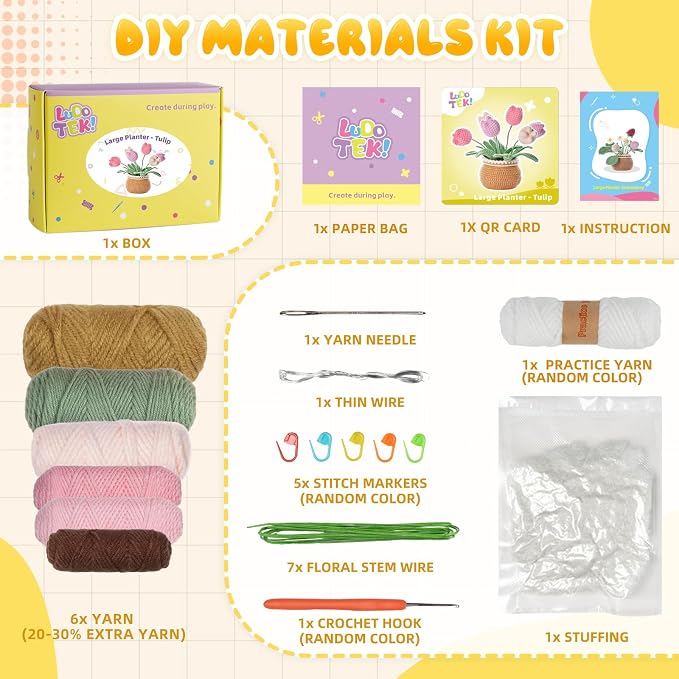 LUDOTEK Crochet Kit for Beginners, Crochet Plant Kit,Knitting Kit (Tulip)