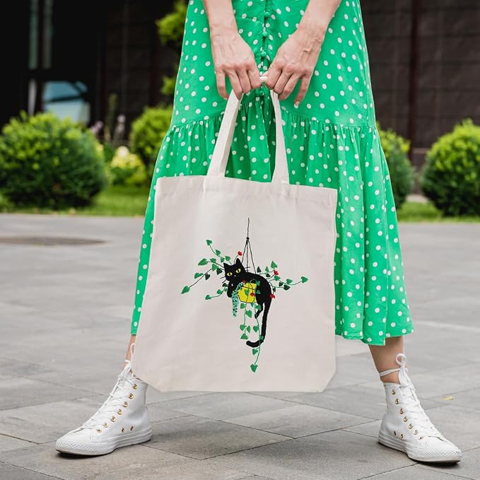 Louise Maelys Plant Cat Embroidery Kit Canvas Tote Bag for Beginners