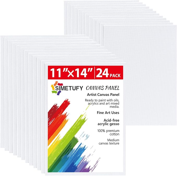 Simetufy 24 Pcs 11x14Inch Flat Canvas Boards for Painting, Art Panels | Gesso Primed Acid-Free 100% Cotton Blank for Acrylics Oil Watercolor Tempera Paint