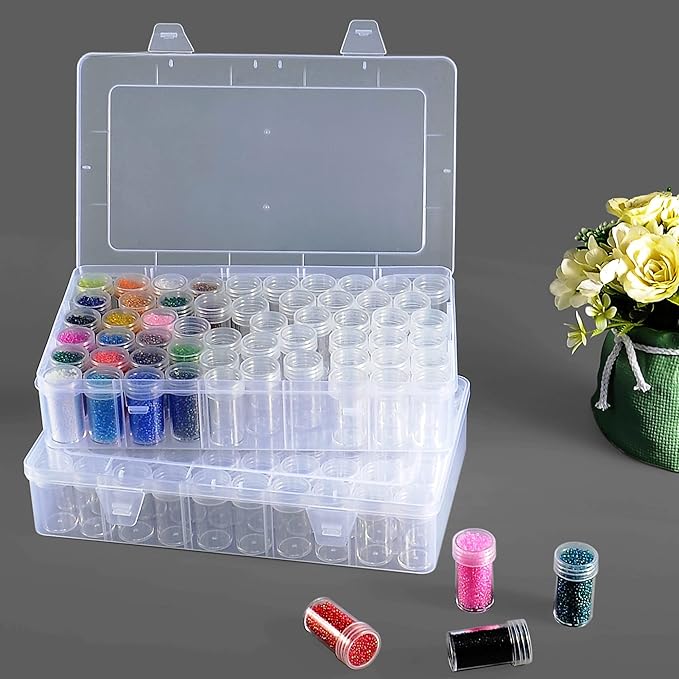 2packs 60 Grids Bead Organizer and Storage Diamond Painting Containers Portable Plastic Case Box Arts Crafts Storage for Seeds Beads Sewing Cosmetic Nail Glitter Powder Small Parts Rhinestones