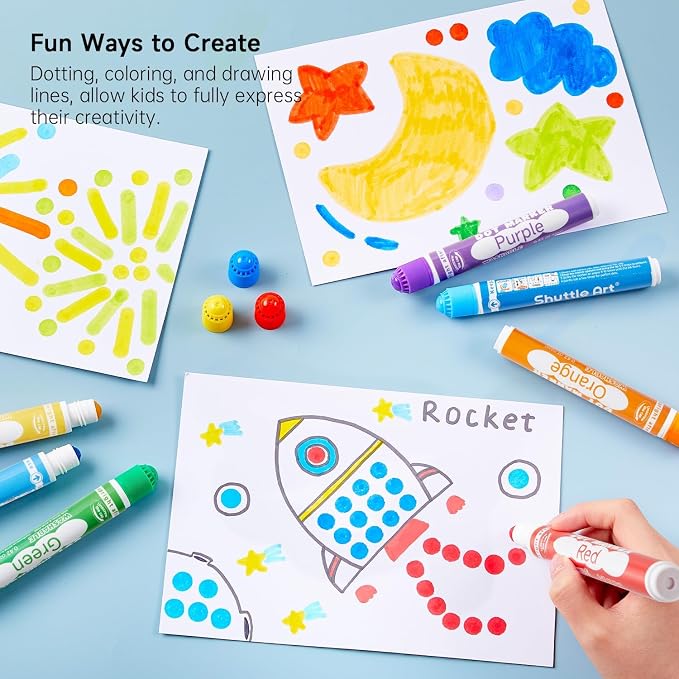Shuttle Art Dot Markers, 36 Colors Washable with 135 Activity Sheets, 5 Activity Books, Fun Art Supplies for Kids Toddlers and Preschoolers, Non Toxic Water-Based Paint Daubers, Dot Art Markers