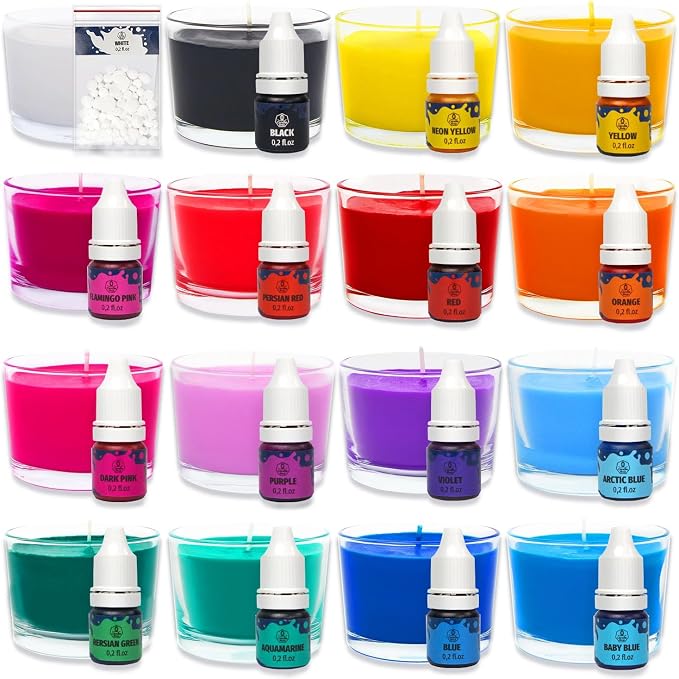 Liquid Candle Dye for Soy Candle Making – 16 Colors Wax Coloring Set | 16 Popular Candle Dye Coloring Set - Premium Liquid Candle Wax Coloring, Highly Concentrated