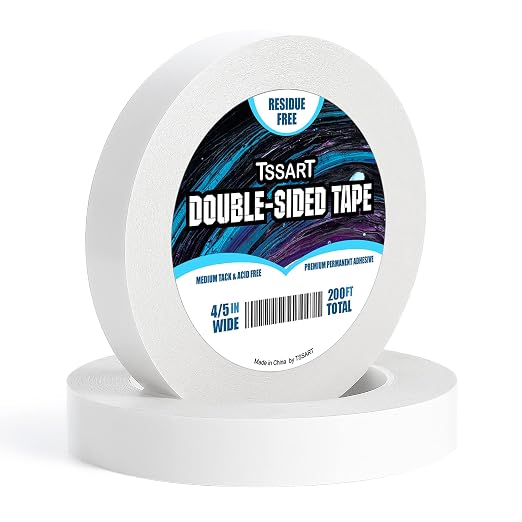 Ultra-Thin Permanent Double-Sided Tape - Double Sided Adhesive Sticky Tape for Arts, Crafts, Photography, Scrapbooking, Tear-by-Hand - Acid Free 4/5 Inch Wide 200FT Long Total