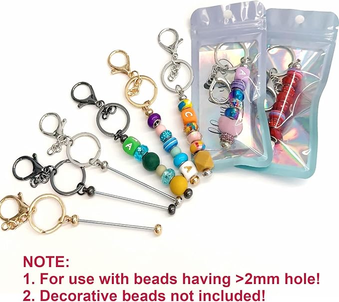 42/84/126 Pcs Beadable Keychain Bars Bulk Blank DIY Beaded Keychain Making Supplies with Bag Thank You Card