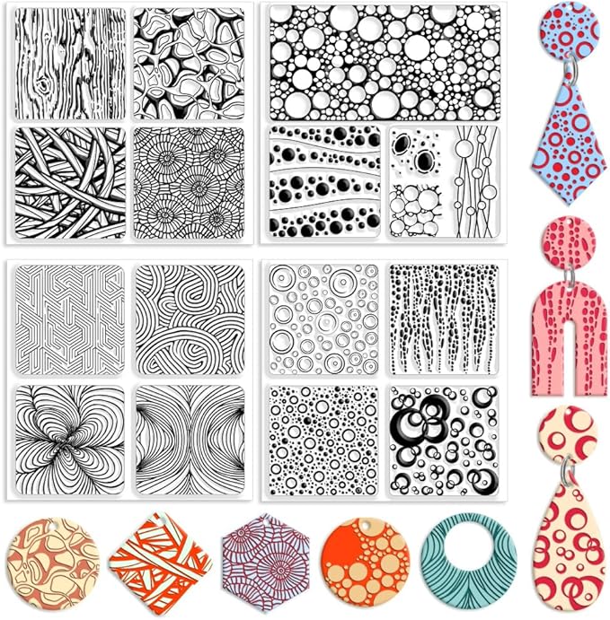 CHGCRAFT 4 Pcs 4 Styles Bubble Polymer Clay Texture Sheets Geometric Texture Silicone Texture Stamp Clay Texture Mat Modeling Pattern Pad Texture Sheets for Making Earrings Jewerly, 5.5x5.5 inch