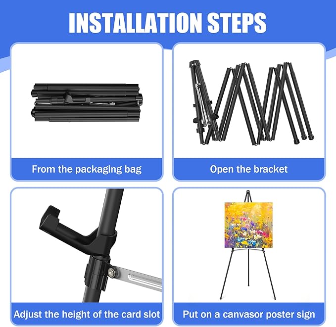Easel Stand for Sign,63" Portable Metal Easel Stand for Wedding Sign,Adjustable Folding Art Easel for Display with Portable Bags(Black,4 Pack)
