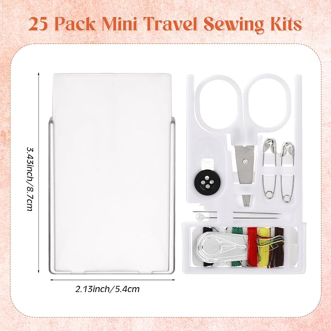 Knitgrip 25 Boxes Mini Travel Sewing Kit Quick Fix Sewing Kits Bulk, White