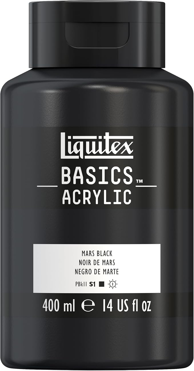 Liquitex BASICS Acrylic Paint, 13.5-oz Bottle, Mars Black | Medium Viscosity, Satin Finish, Lightfast, Fine Art Pigments, Range of Opacities, Easy Blending