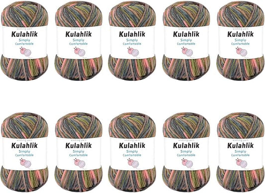 500g(10x50g) Acrylic Yarn for Crocheting and Knitting, Colorful Gradient Yarn Thread, 10 Rolls Skeins, Multicolor Hilo Acrílico, Perfect for DIY Crafts Project
