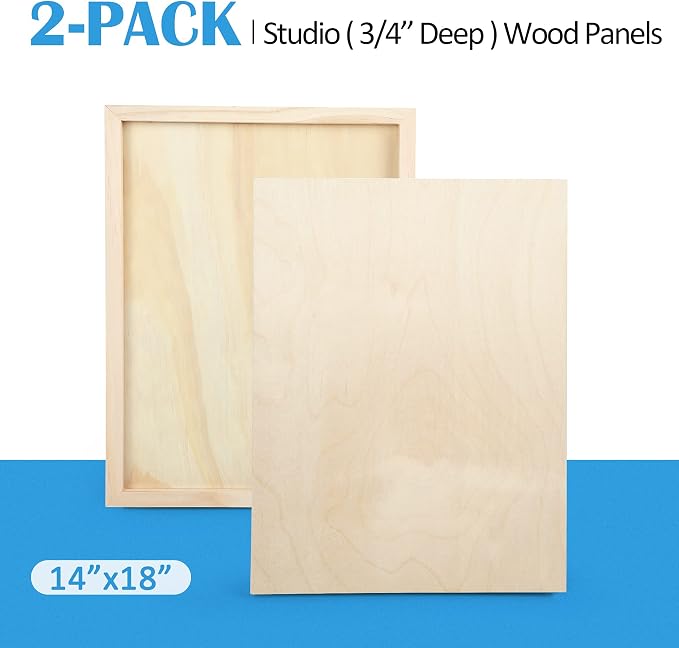 Falling in Art 2 Pack 14x18 Unfinished Birch Wood Panels Kit for Painting | Studio 3/4’’ Deep Wood Canvas, Cradle Boards for Acrylic Pouring, Art, Crafts, Epoxy Resin, Laser Engraving Cutting