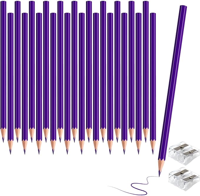 24 Pack Purple Colored Pencils for Kids, Pre-sharpened Art Pencils Back to School Supplies Set, Drawing Sketching Pencils for Students, Teachers, Classroom