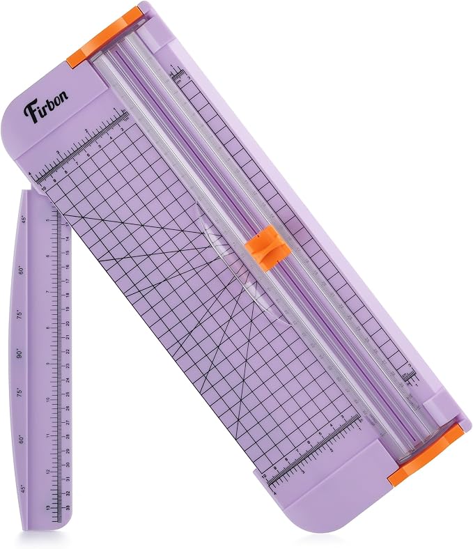 Firbon A4 Paper Cutter, 12 Inch Paper Trimmer with Extened Ruler, Purple | 12 Sheet Capacity | CM & Inch Scale | Spring-Loaded Safe Blade | Cuts Cardstock, Vinyl, Coupons, Labels & Scrapbooking Crafts