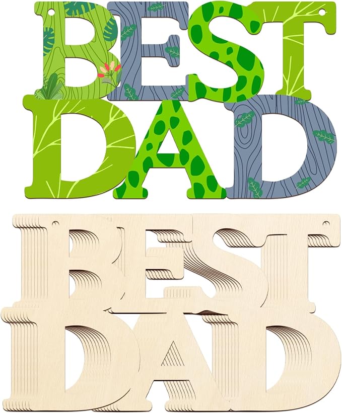 Wooden BSETDAD Letter Ornaments to Paint 7 Inch, Large Size Father Day Wooden Cutout DIY Blank Unfinished Wood Discs Father's Gifts Ornament for Crafts Hanging Decorations(10PCS)